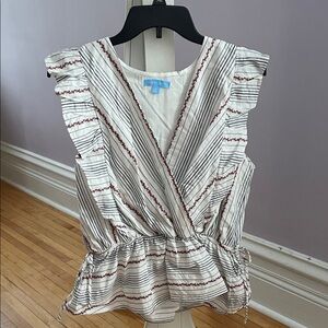 Draper James White and Black Striped Ruffle Blouse